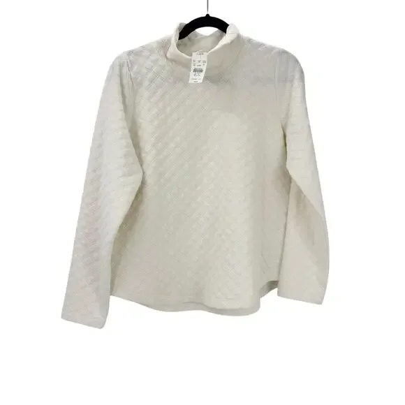 J. Crew Quilted Mock Neck Pullover Sweater Long Sleeve Ivory Size Medium NWT - Picture 6 of 12